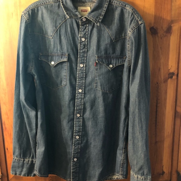 Vintage Levi Strauss & Co Shirt Western Blue Denim Pearl Snap Buttons in EUC - Picture 1 of 7